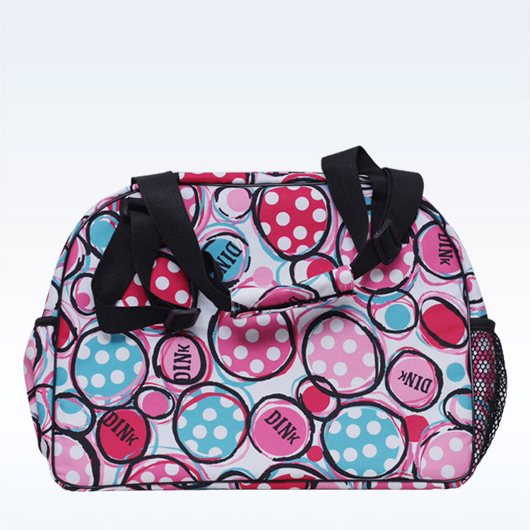 Pink and Teal Polka Dot Travel Bag with Black Straps