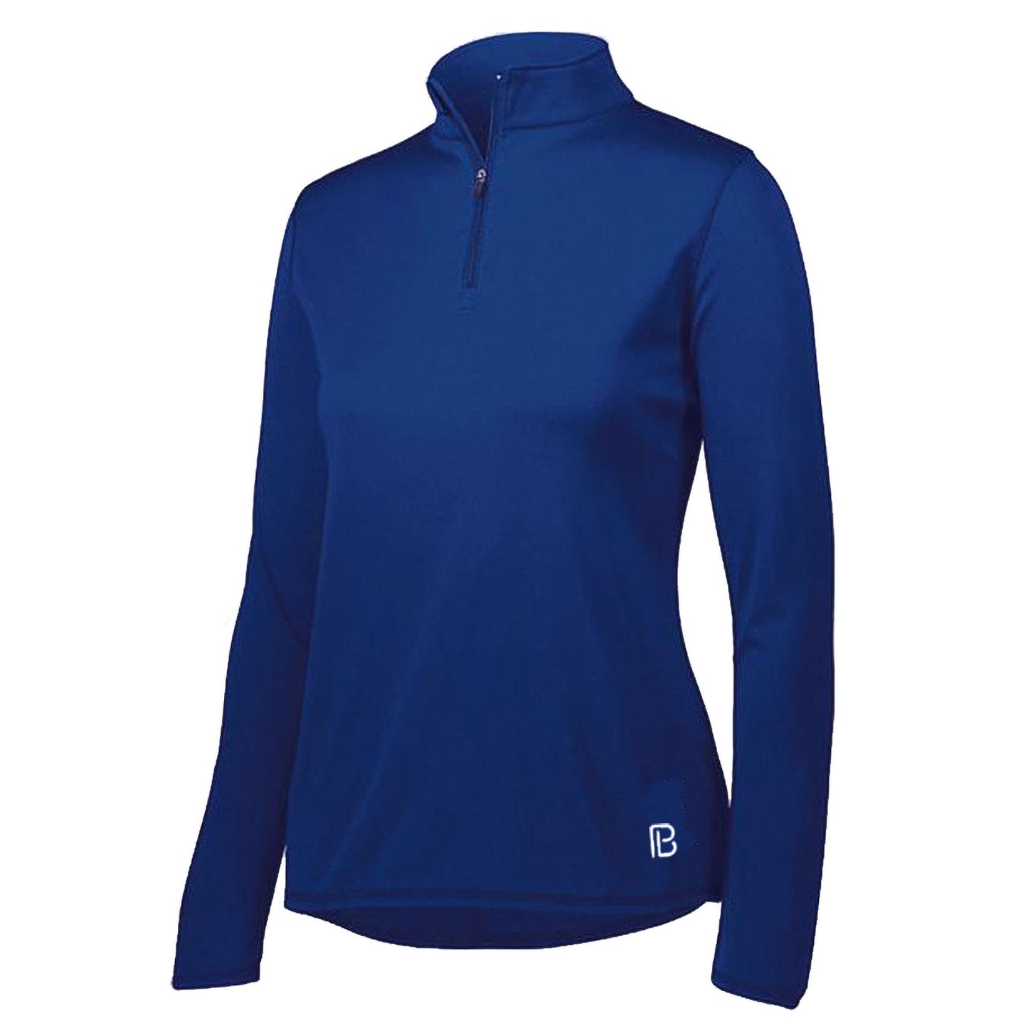Royal blue women's quarter-zip athletic pullover with long sleeves.