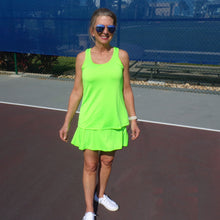 Load image into Gallery viewer, Gecko Green with Patience Grasshopper Shorts Pickleball Drop Pleat Skort