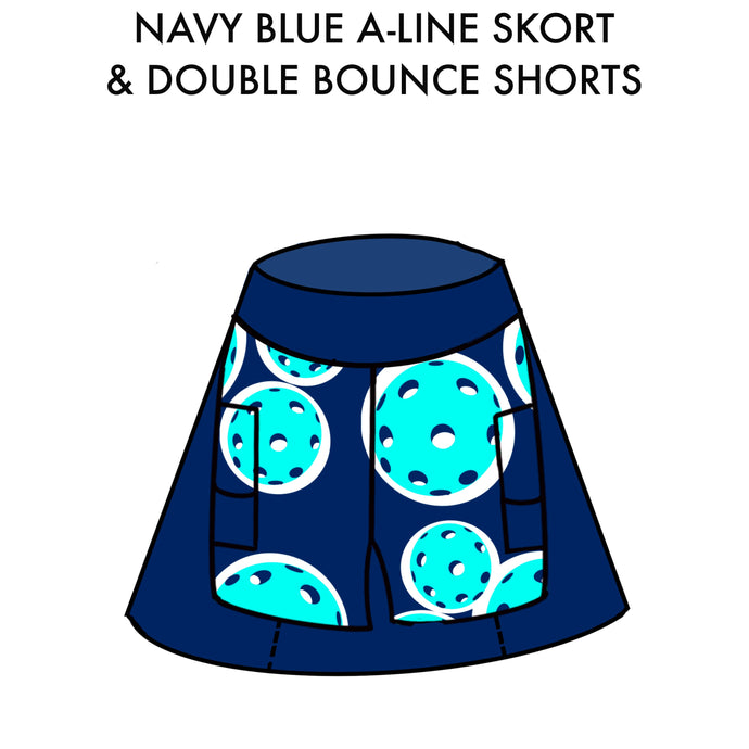 (PRE-ORDER) Navy and Double Bounce Shorts A-Line Pickleball Skort