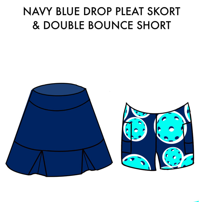 (PRE-ORDER) Navy with Double Bounce Shorts Pickleball Drop Pleat Skort