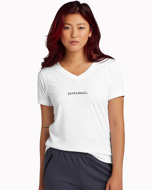 Statement Pickleball V-neck T-shirt Women’s White Performance Fabric